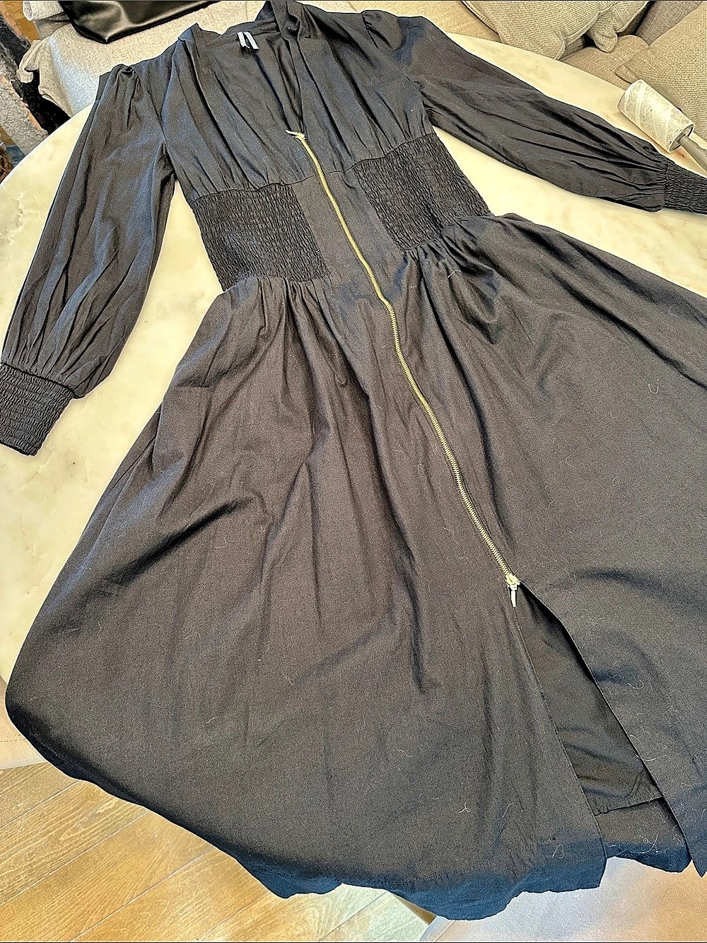 Anthropologie The Tommie Long-Sleeve Smocked Front-Zip Shirt Dress